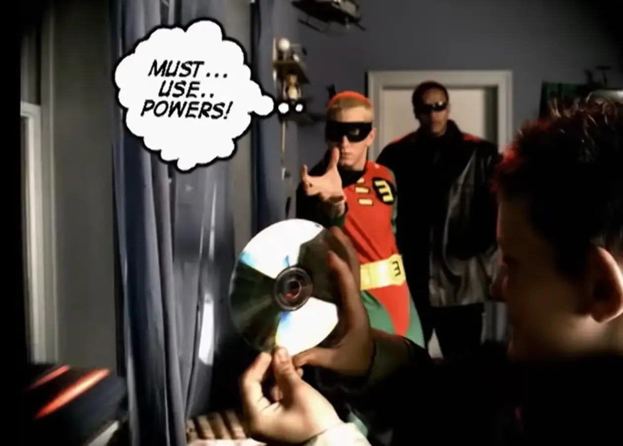 My personal favorite moment, when Rap Boy is forced to use his mystical telekinesis powers. (Eminem/YouTube)