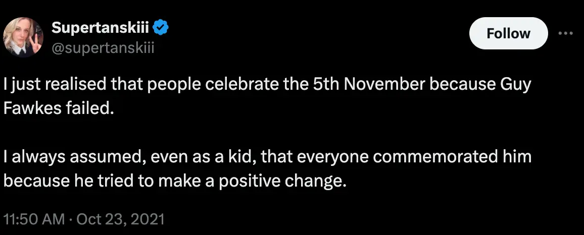 Do you know the story behind Bonfire Night? (X/ @supertanskiii)