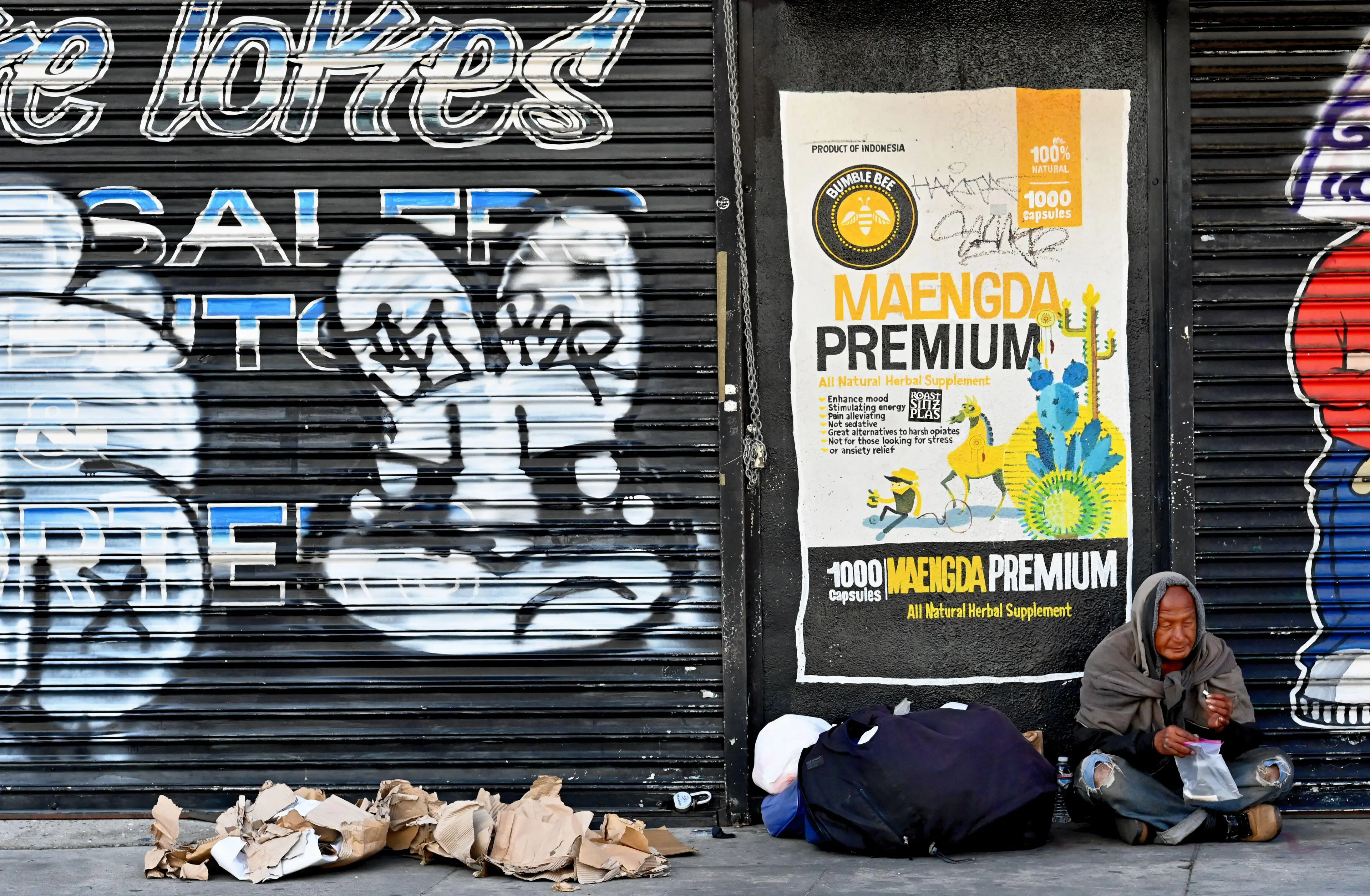 A homeless woman on Skid Row in Los Angeles.