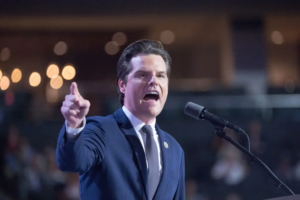 Former Rep. for Florida, Matt Gaetz, went viral after a video showed him texting his mother on a plane (Jacek Boczarski/Anadolu via Getty Images)