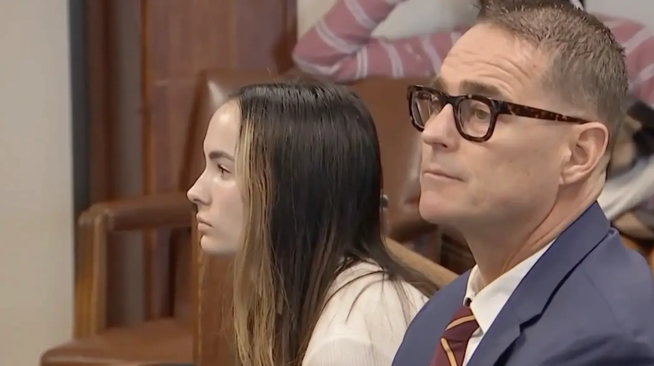 Hewitt seen with her lawyer Timothy Flaherty in court (NBC Boston)