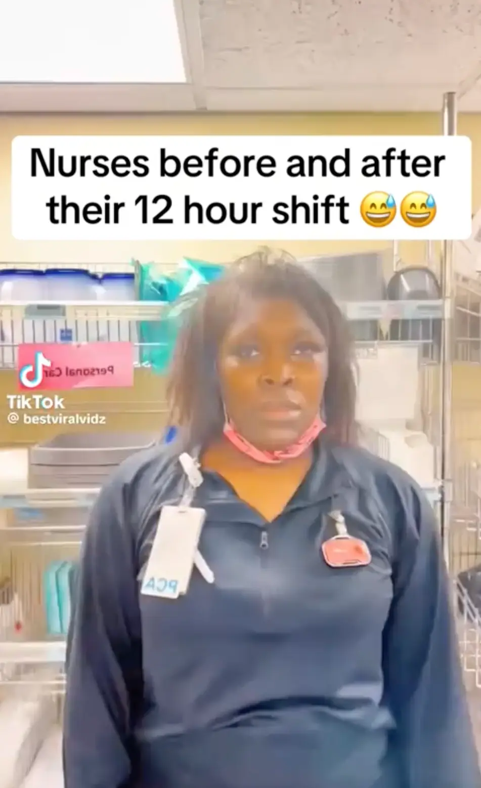 Brittany after her 12-hour shift. (kristinesantanaaa/TikTok)