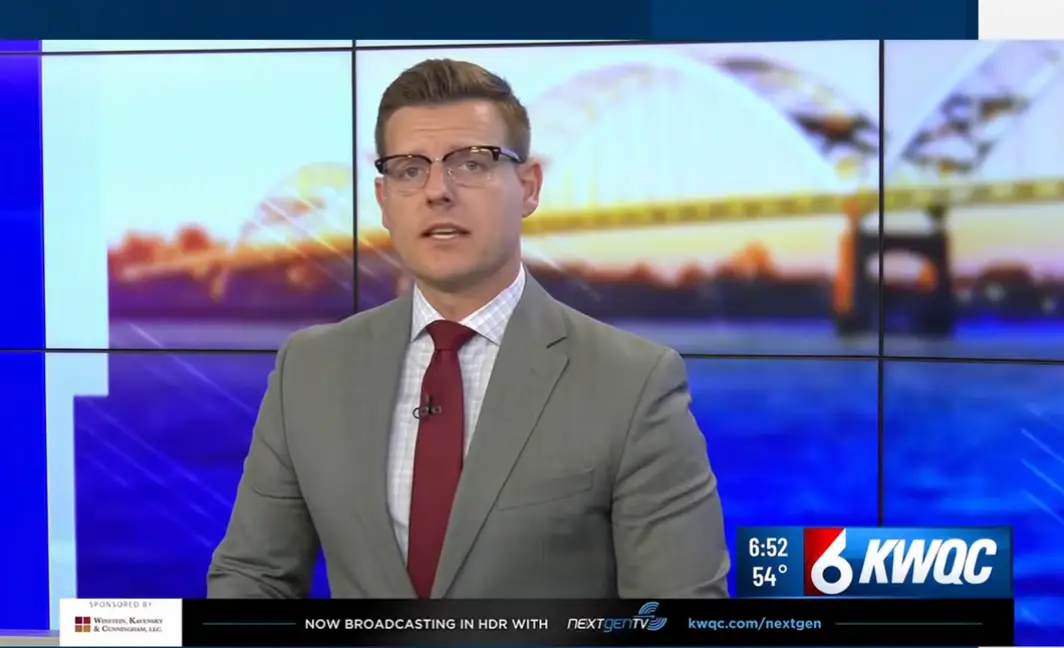Dustin Nolan, who has worked at NBC affiliate KWQC TV6 since 2022, stunned viewers on Friday morning when he revealed live on air that it would be his final day at the station (KWQC TV6)