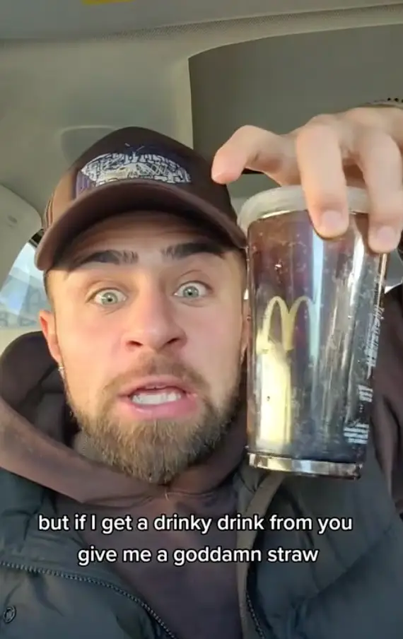 The customer was not happy about the lack of straw.