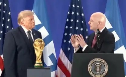 Gianni Infantino and Donald Trump hosted a reception for international soccer stars (X)