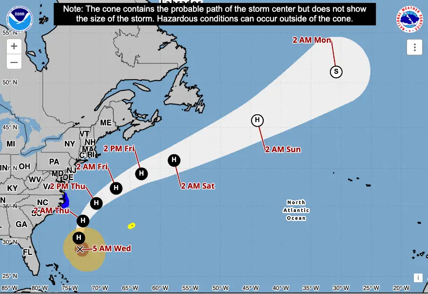 The predicted path or Hurricane Erin (NOAA)