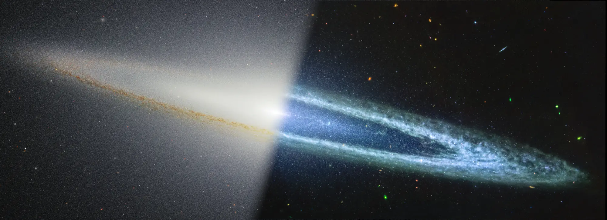 Here we have near-infrared observations from the JWST on the left, and mid-infrared observations from Webb on the right (NASA, ESA, CSA, STScI)