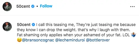 50 Cent responded to the fat-shaming comments on Instagram following his Super Bowl performance.