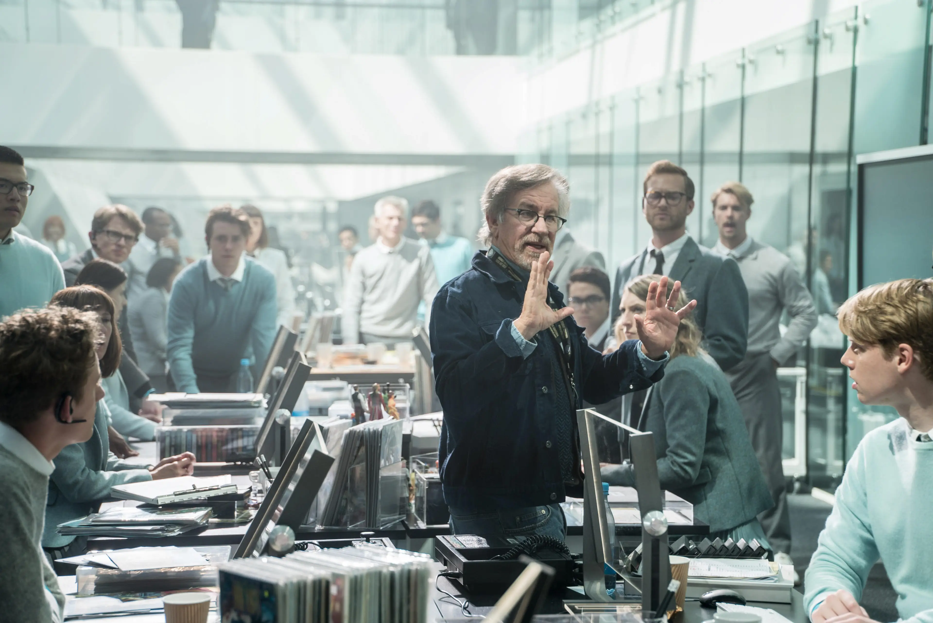 Spielberg on the set of the futuristic film Ready Player One in 2018.