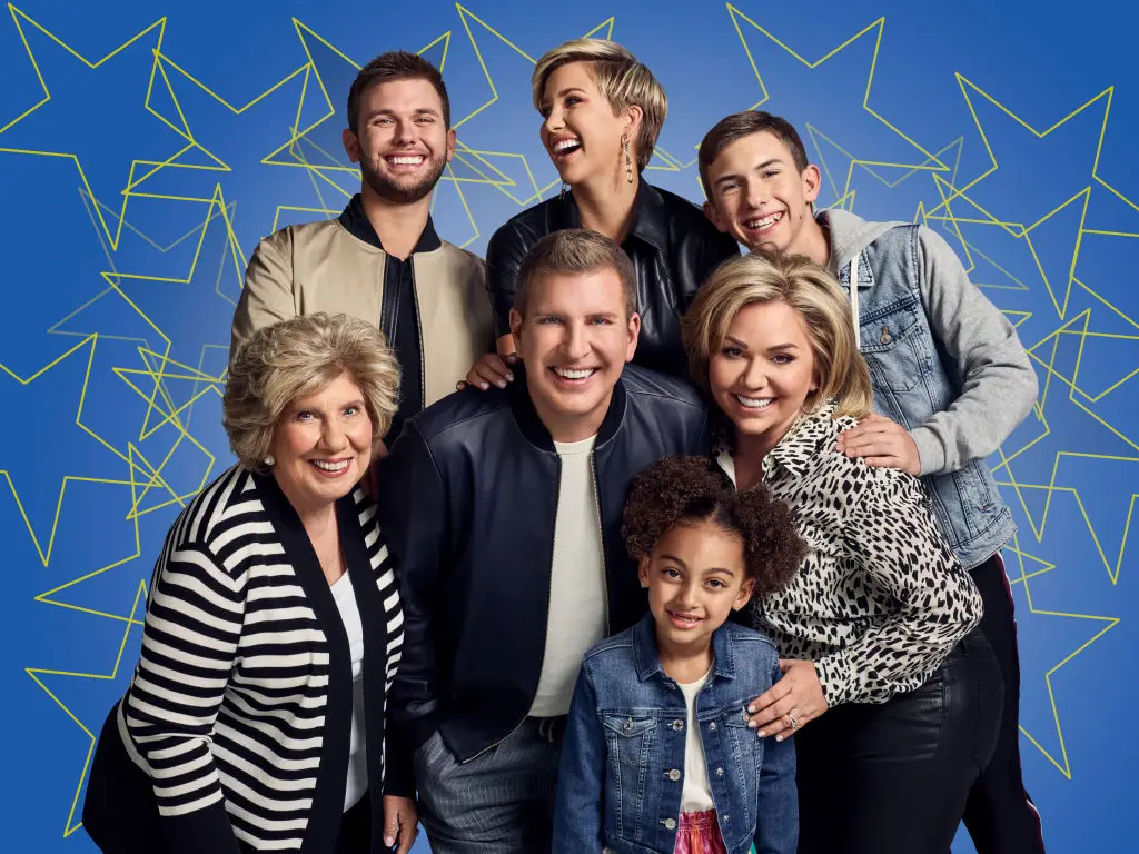 Chrisley Knows Best cast from left to right: Faye, Chase, Todd, Savannah, Chloe, Julie, Grayson (Tommy Garcia/USA Network/NBCU Photo Bank via Getty Images)