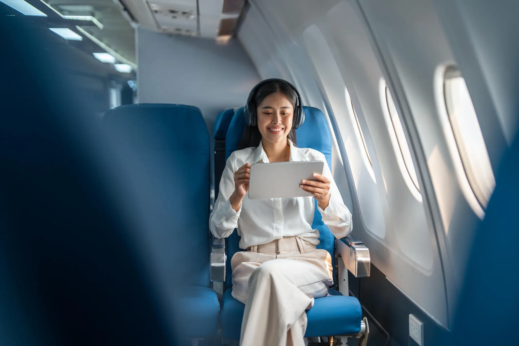 When you next get on a plane, it's perhaps best to not sit like this... (Getty Stock Image)