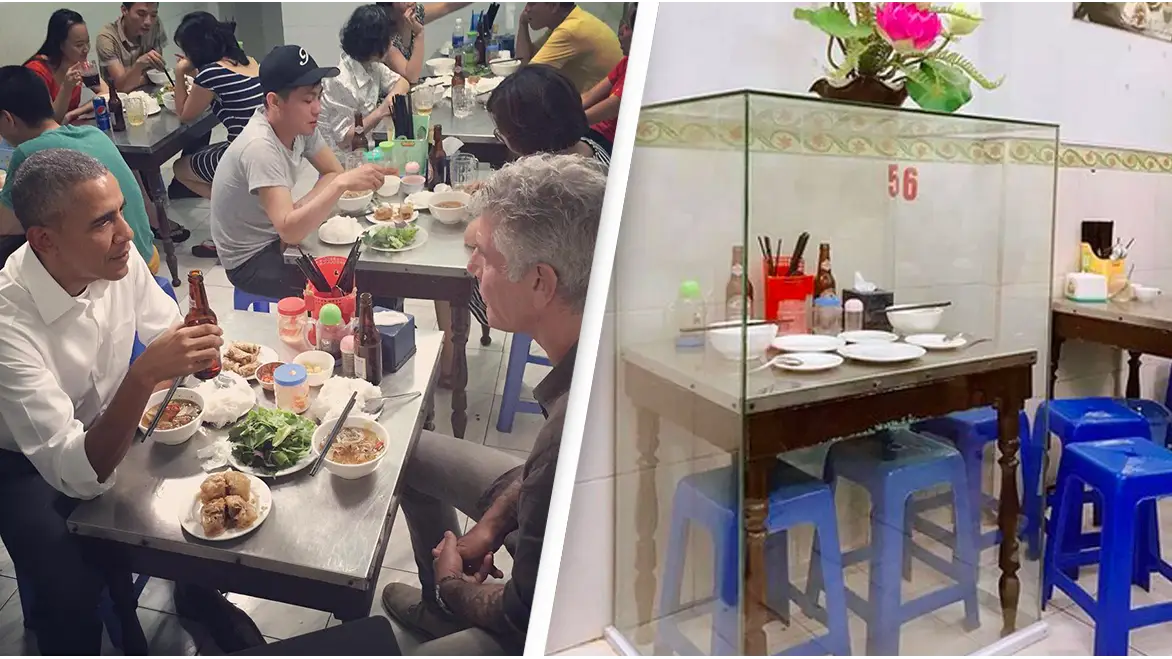 Vietnamese restaurant encased a table in glass after Barack Obama and Anthony Bourdain ate there