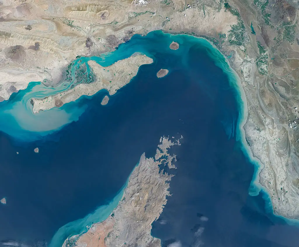 A satellite image of the Strait of Hormuz (maps4media via Getty Images)
