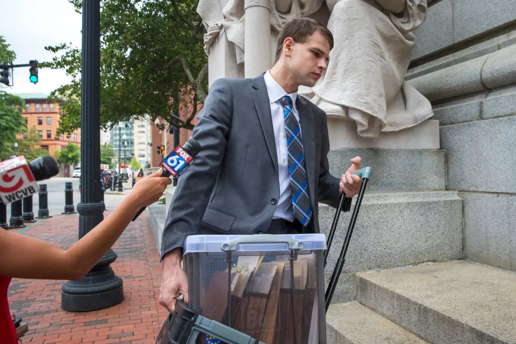 Nathan Carman heading to US District Court in 2019 (Nic Antaya for The Boston Globe via Getty Images)