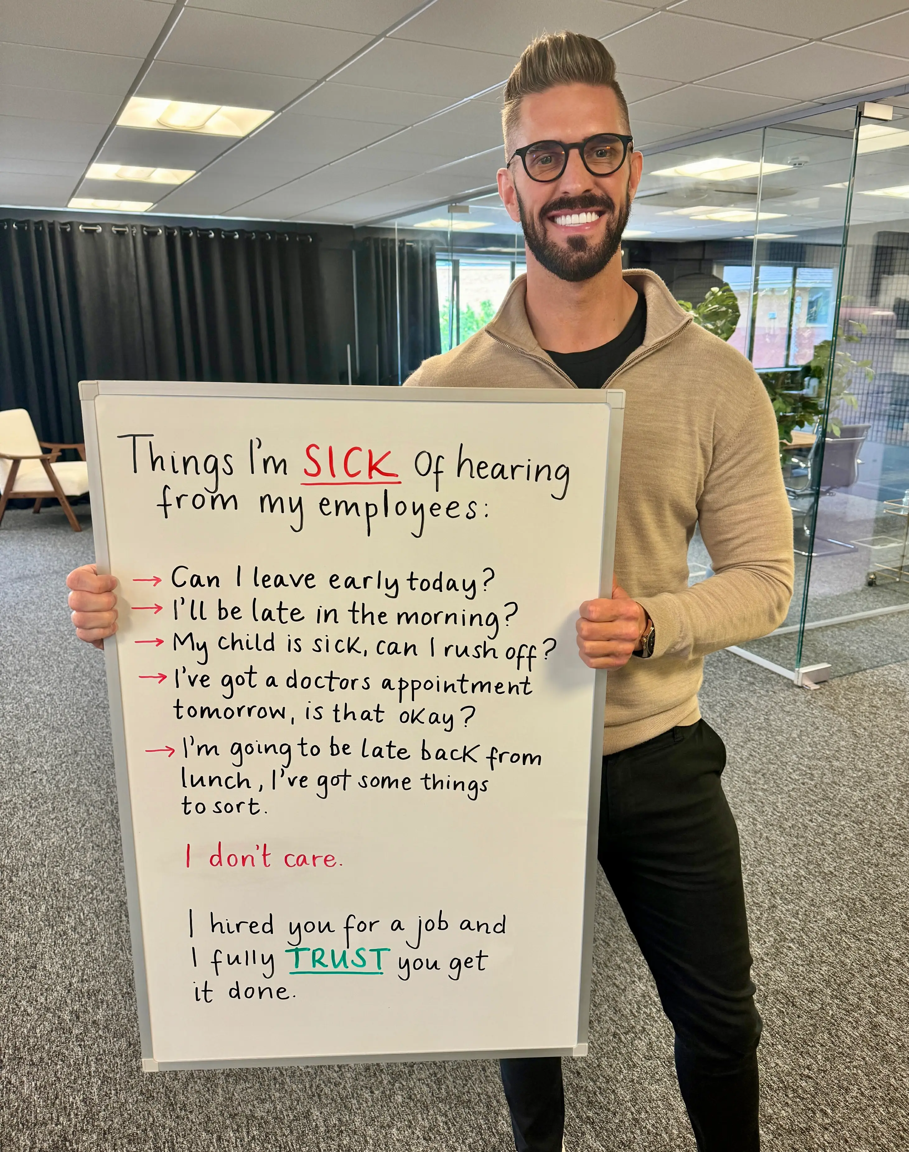 Dance held up a whiteboard with a list of things he was 'sick' of hearing. (X/@RobDance_)