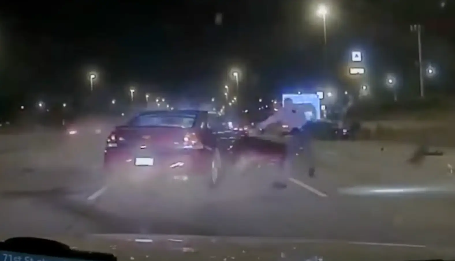 The officer had to swerve two oncoming cars (Illinois State Police)