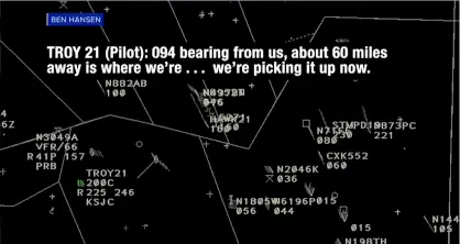The flight appeared to track the object as being 60 miles away within a matter of minutes (Twitter/@UAPReportingCnt)