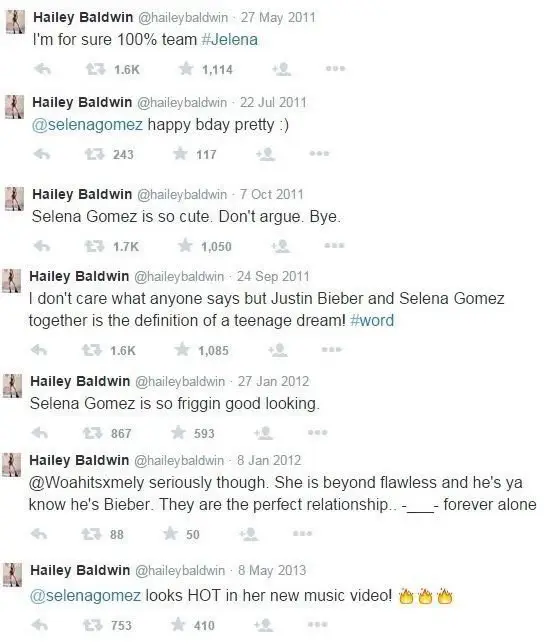 Hailey was clearly a fan of Selena and Justin back in the day.