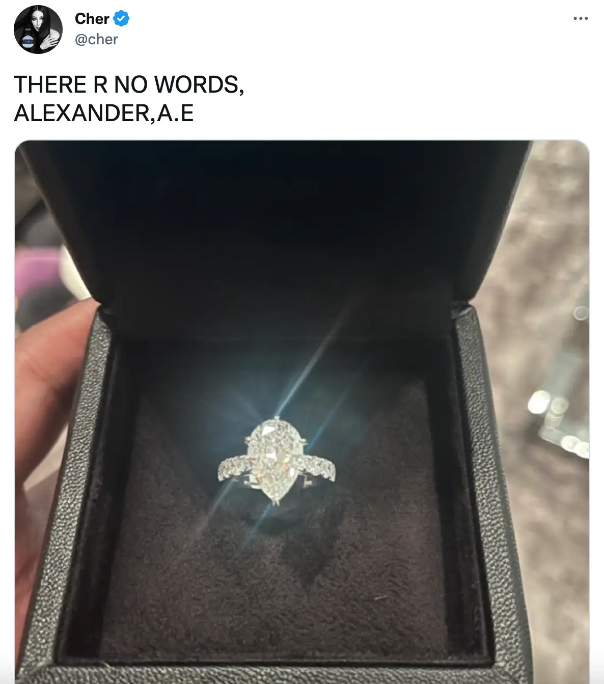 Cher posted a photo of the ring on social media.