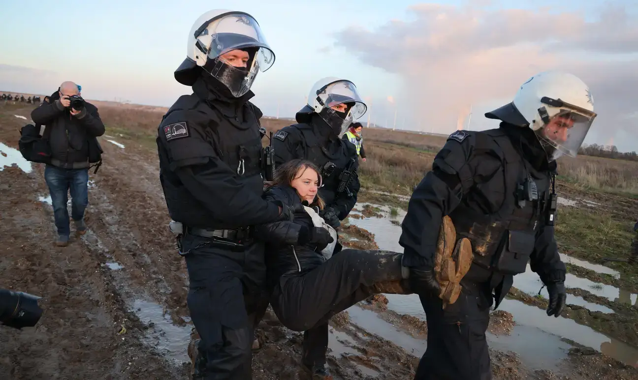 Greta was carried off by the police along with other protesters.