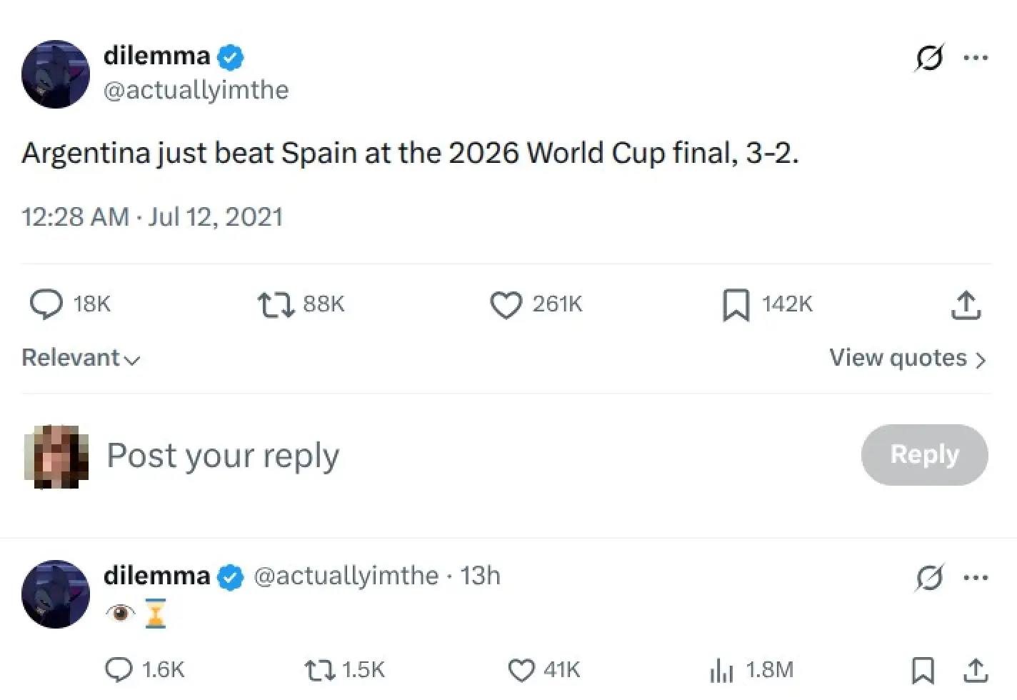 The mysterious prediction has gone viral (X/@actuallyimthe)