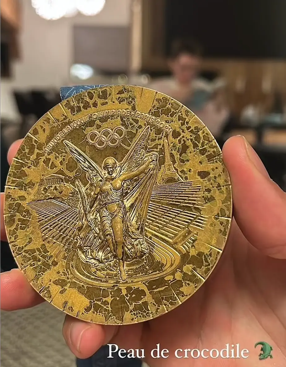 French swimmer Clement Secchi shared an image of his flaking medal (Clement Secchi/Instagram)