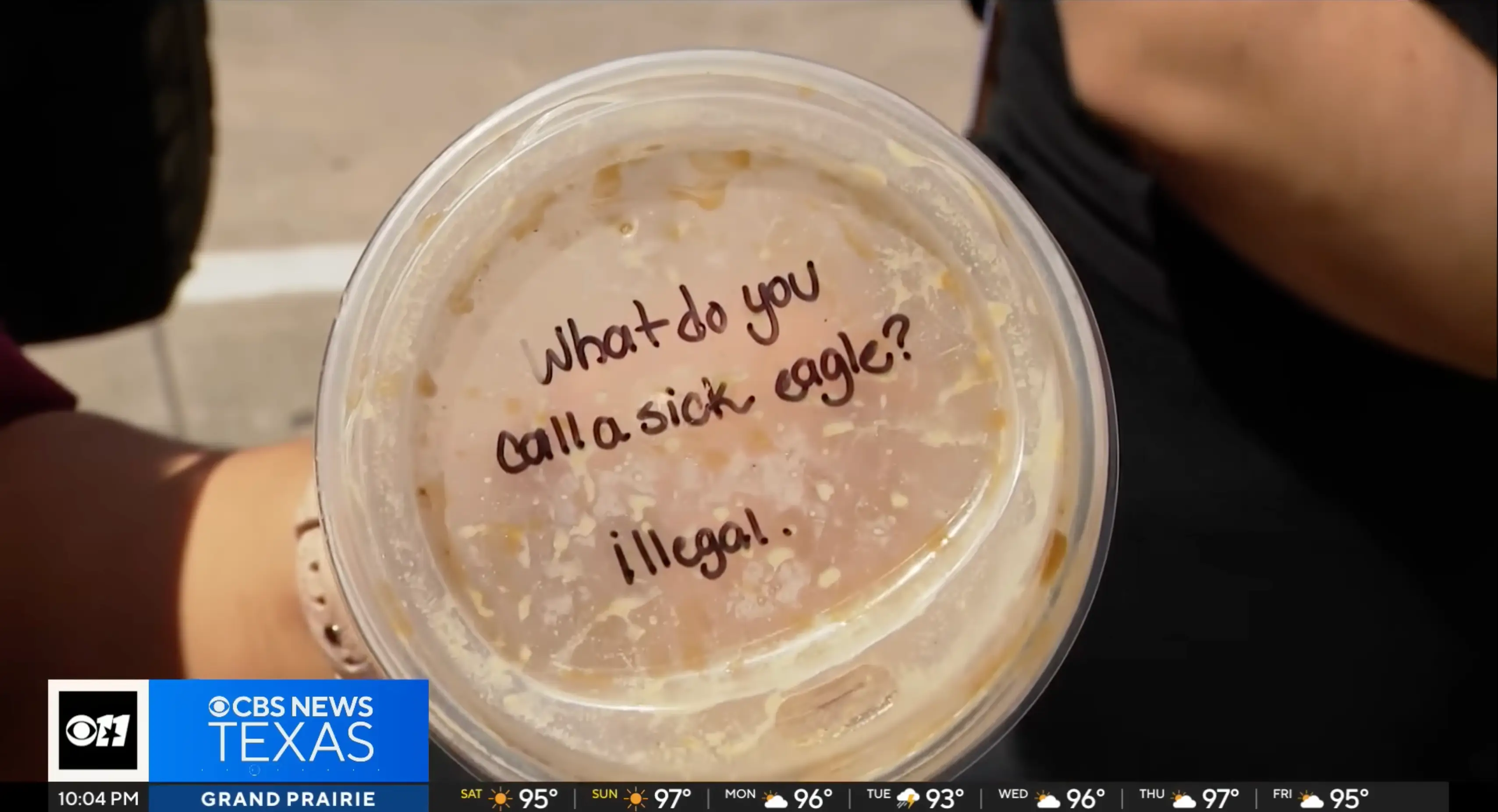 Blanca Lopez was stunned to see an offensive joke written on her Starbucks cup (CBS Texas)