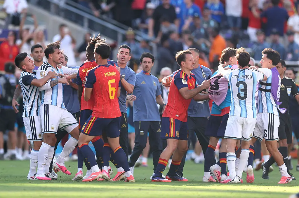 A brawl broke out following Spain's win (Photo by Lars Baron/Getty Images)