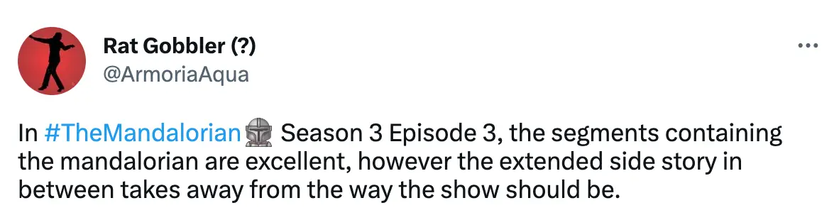 Fans took to Twitter to air their grievances about the lack of Mandalorian content in the most recent episode.