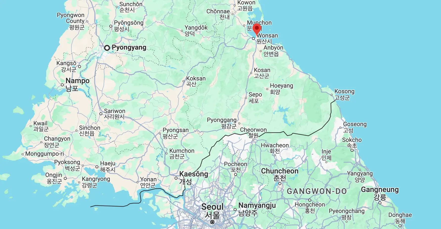 The Wonsan Kalma resort is around 220 km from Pyongyang (Google Maps)