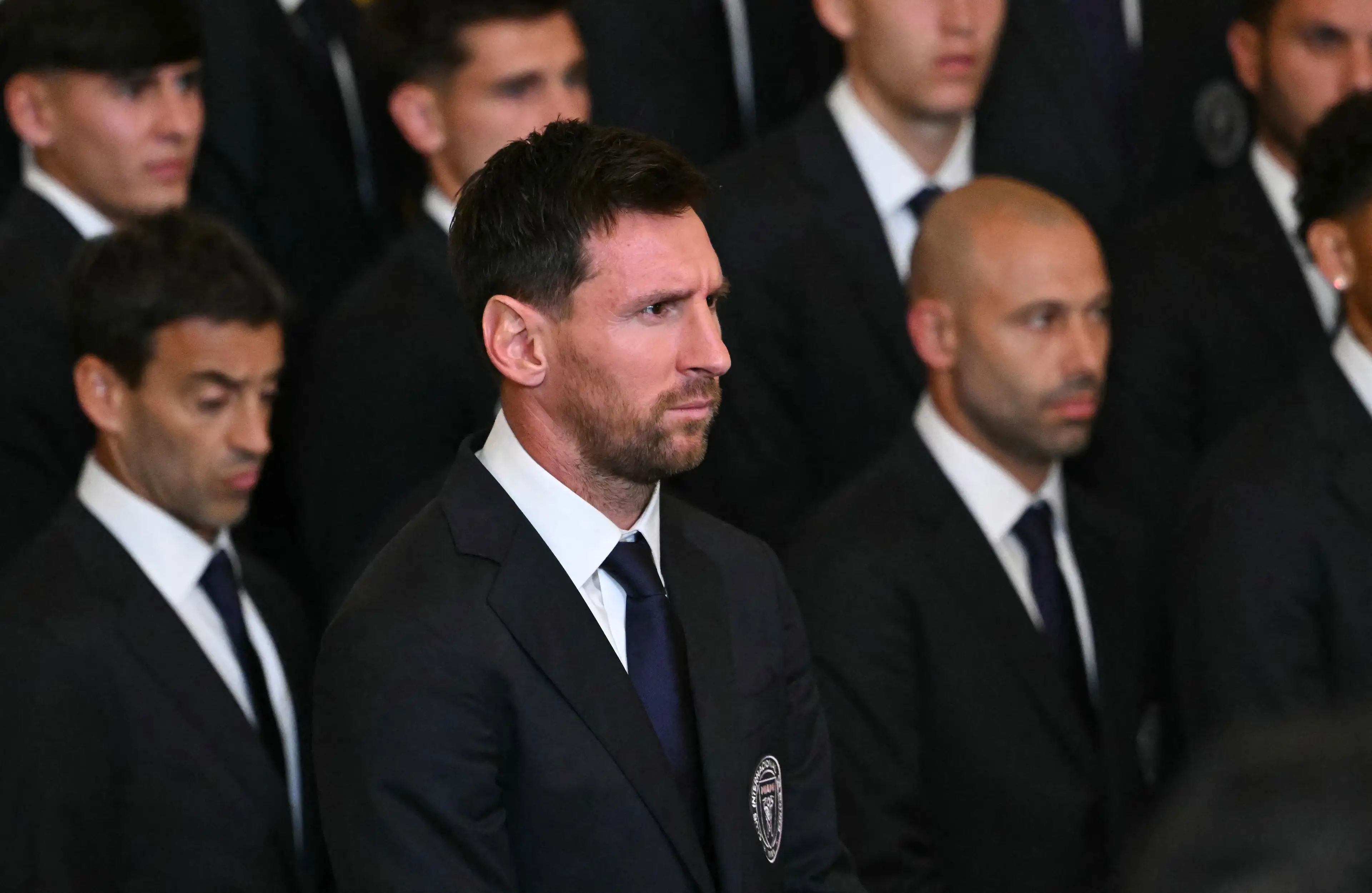 Messi appeared to be uncomfortable at several points in the speech (ANDREW CABALLERO-REYNOLDS / AFP via Getty Images)
