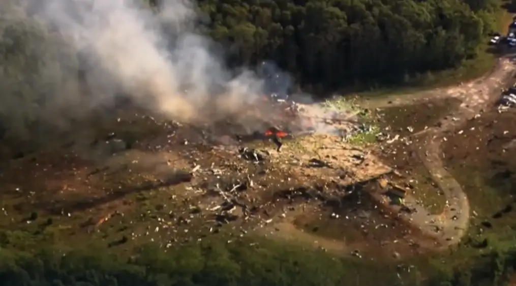 The wreckage of the explosives plant (CBS News)