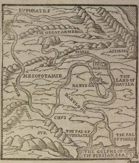The map places the Garden of Eden close to the Euphrates River in modern-day Turkey (Clark College)