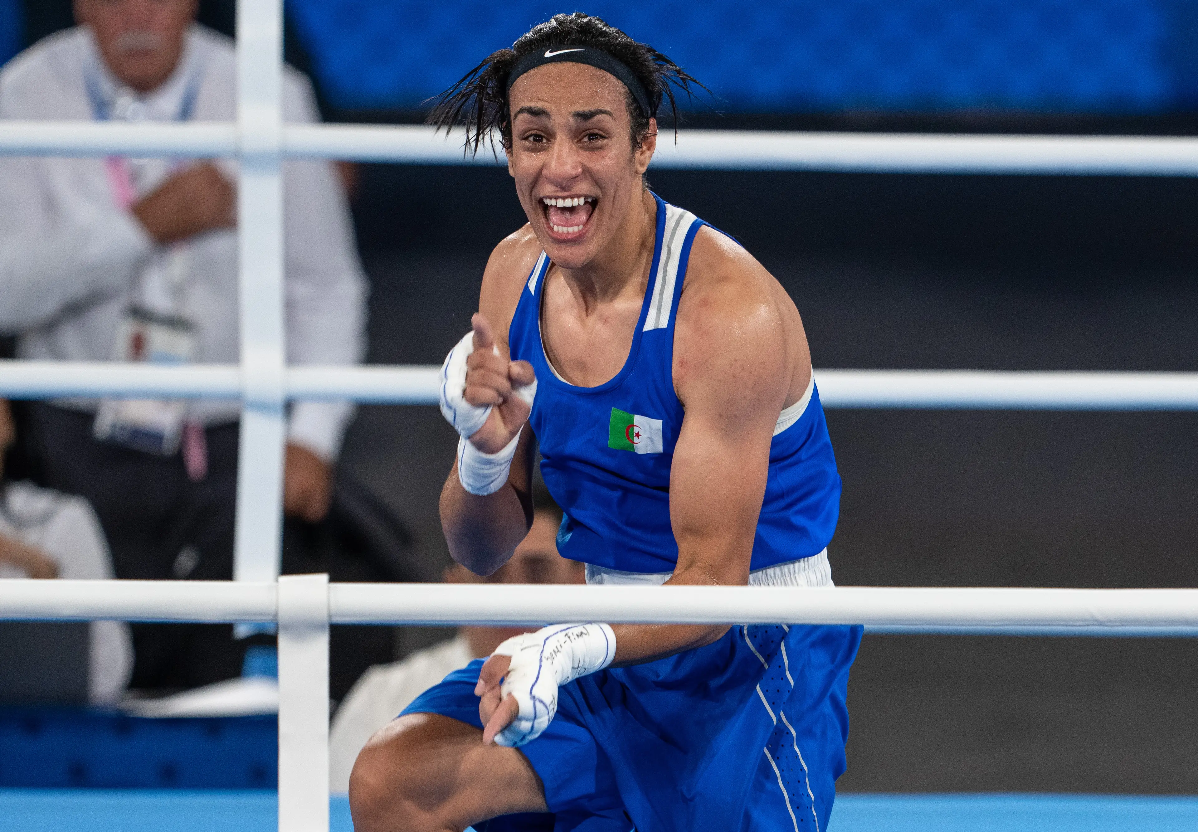 Khelif is now through to the gold medal bout. (Aytac Unal/Anadolu via Getty Images)