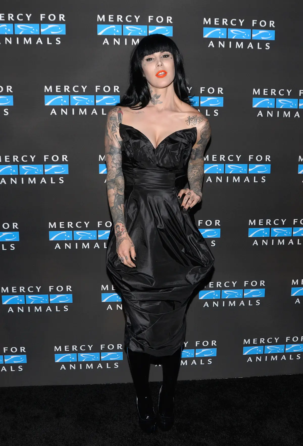 Kat Von D with her previous tattoos at Mercy For Animals' annual Hidden Heroes Gala at Vibiana in 2017 (Michael Tullberg/Getty Images)