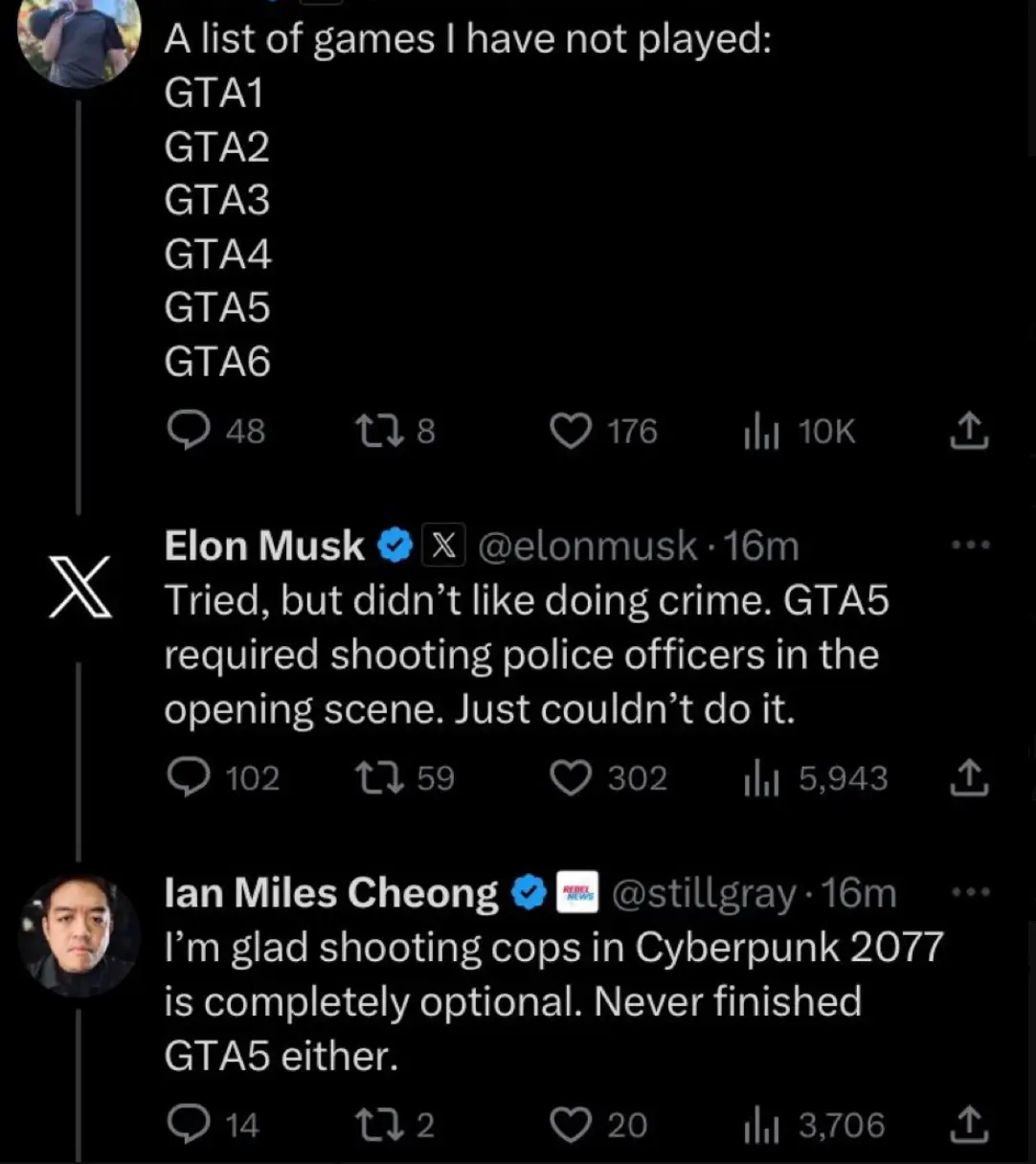 Elon Musk said he didn't like the crime in GTA.