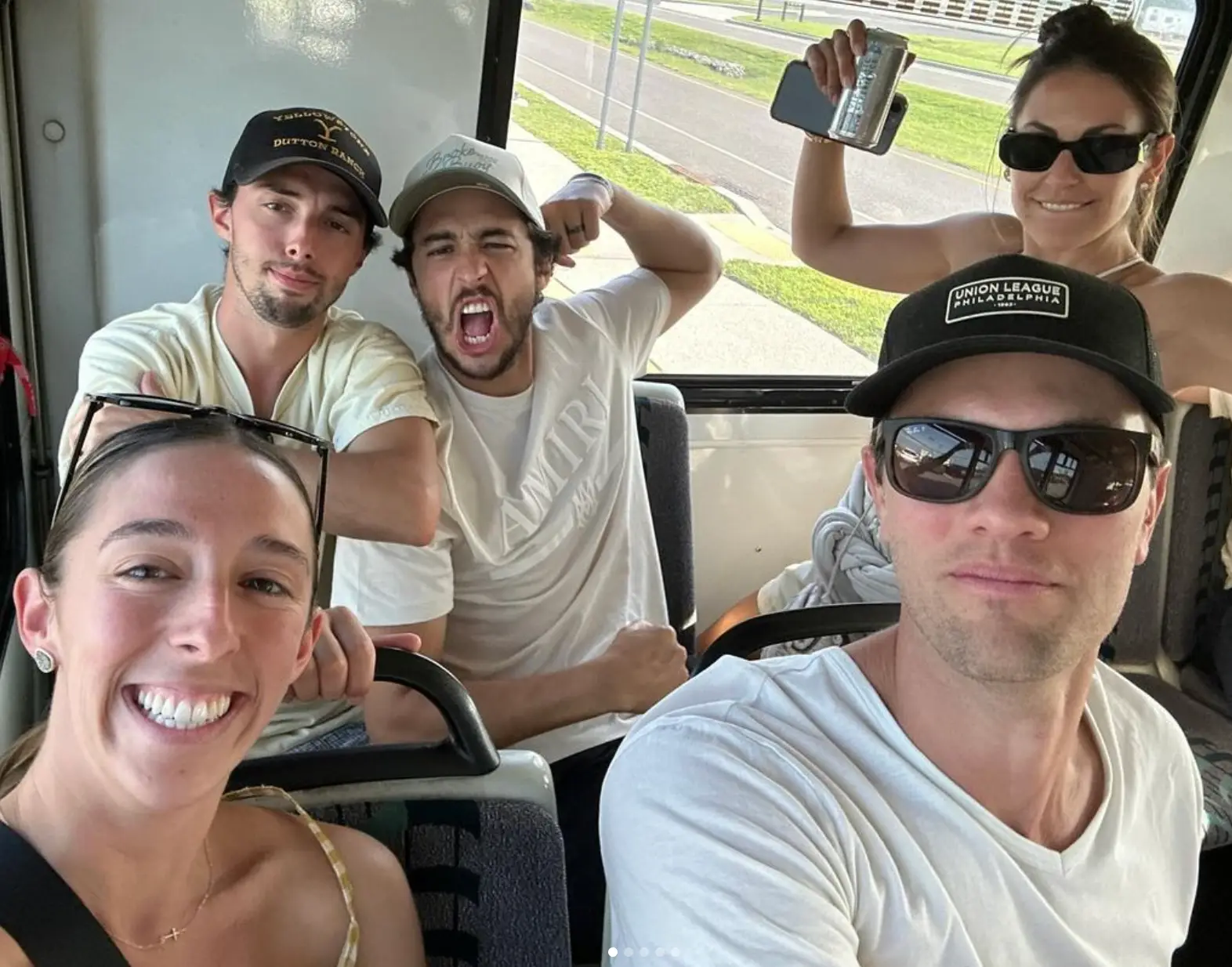 The Gaudreau brother's pictured together with friends at the back of a minibus (Instagram/meredithgaudreau_)