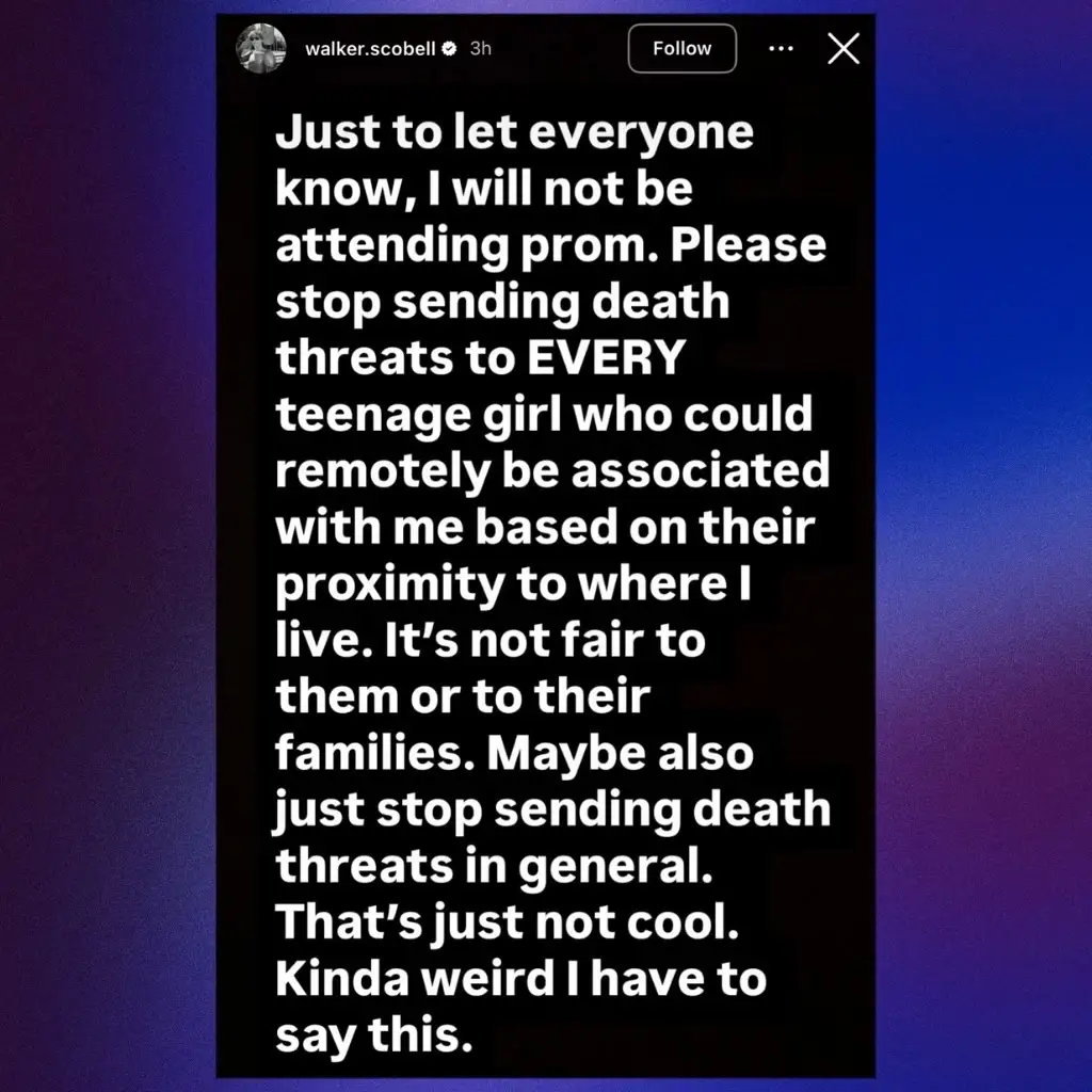 He called out the threats (Instagram/@walker.scobell)