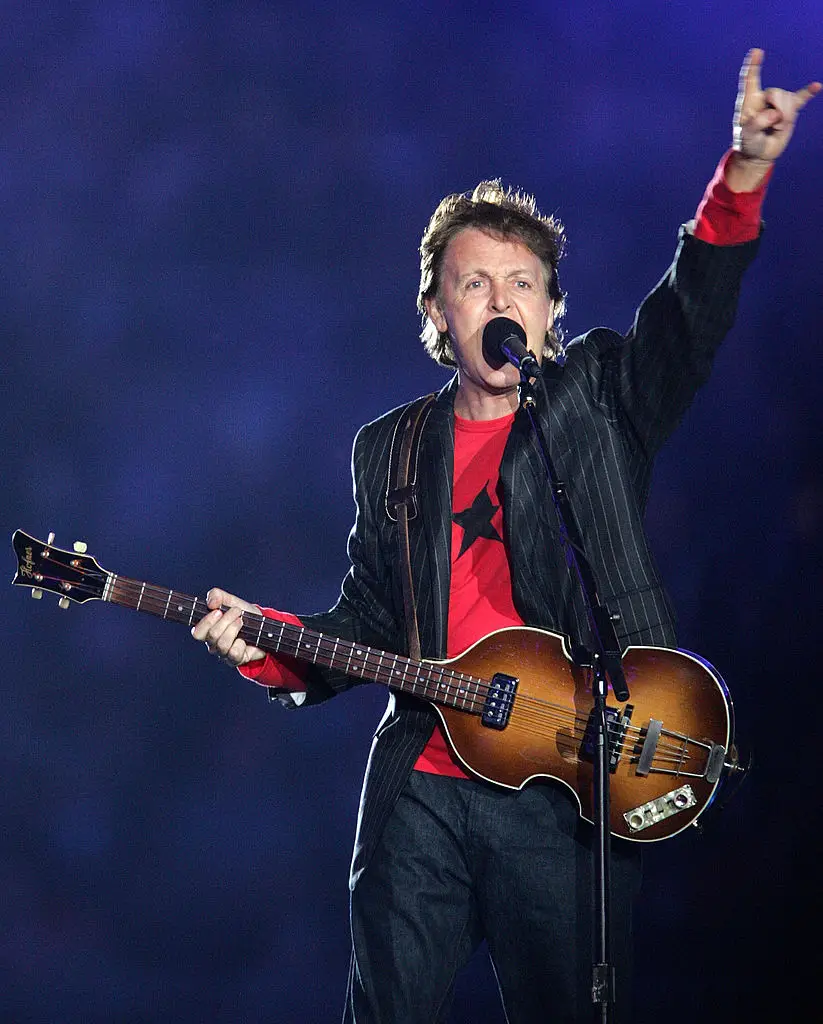 Paul McCartney performed at the Super Bowl XXXIX halftime show at Alltel Stadium on February 6, 2005 in Jacksonville, Florida. (Jeff Gross/Getty Images)