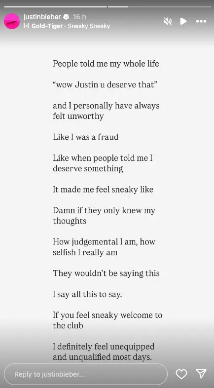 The singer posted his thoughts (Instagram/justinbieber)