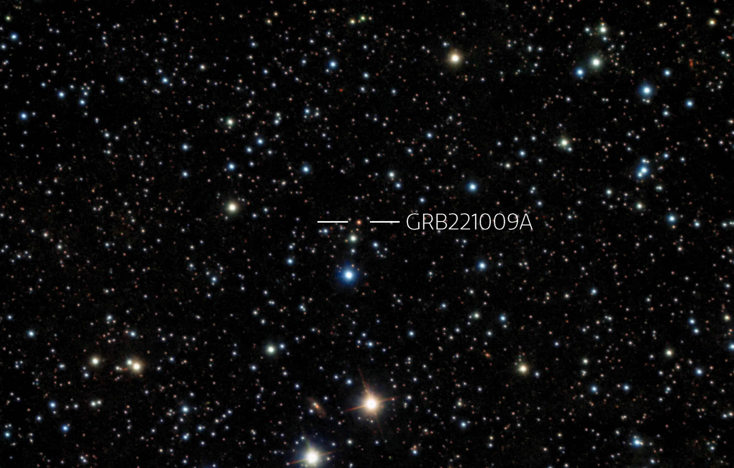 A view of GRB221009A from Gemini South in Chile. (International Gemini Observatory/NOIRLab/NSF/AURA/B. O'Connor/ J. Rastinejad & W. Fong)