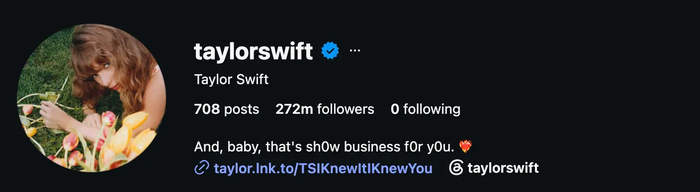 Taylor Swift has sent the internet into meltdown after updating the bio on her social media channels (Instagram)