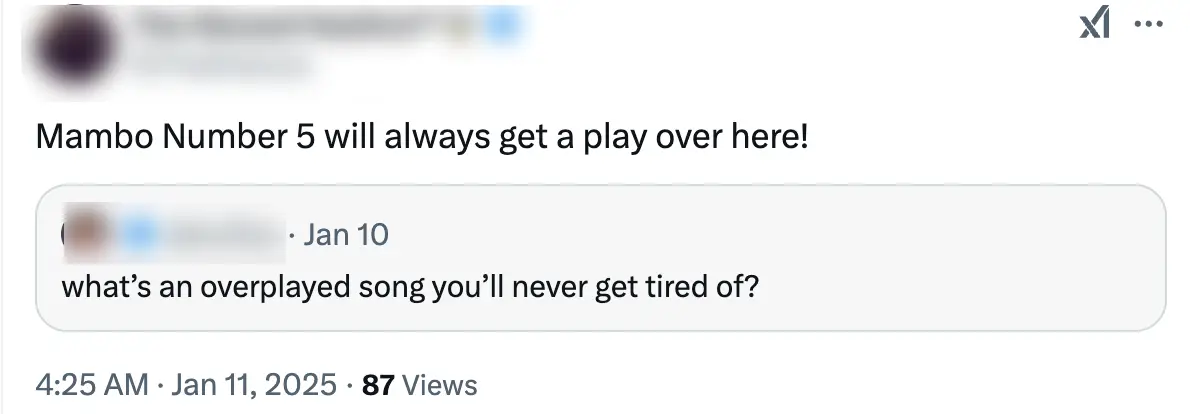 Mambo No. 5 is a classic party track (X)