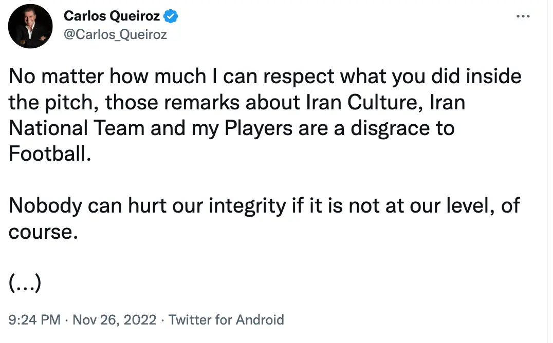 Carlos Queiroz also criticised Klinsmann for his comments.