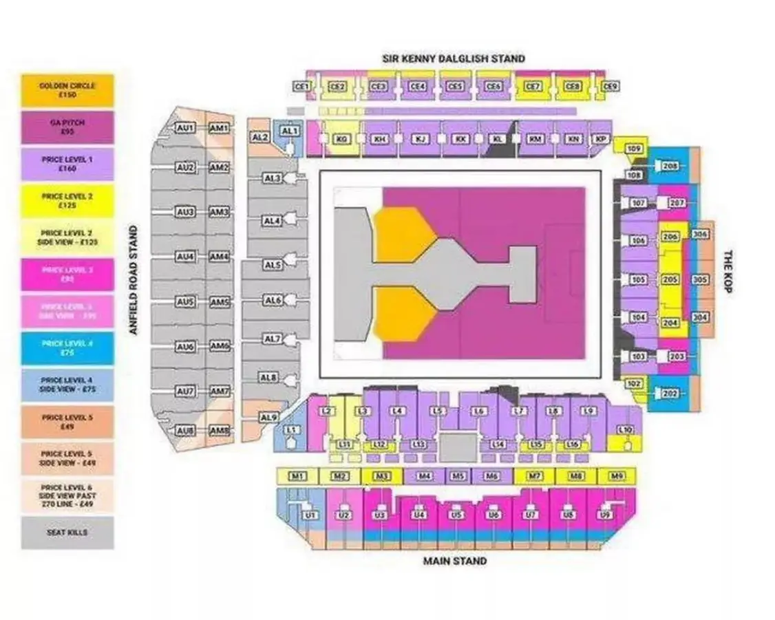 A seating plan of the stadium, with the cheapest spots going for £49. (AXS)