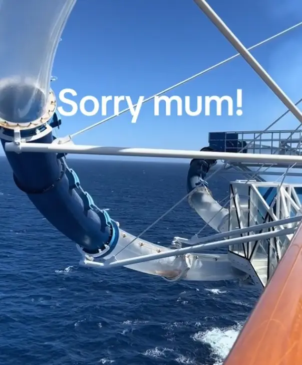 Sadly, gravity can be a harsh mistress, liable to leave you stuck in a waterslide. (TikTok/@paigejhodgson)