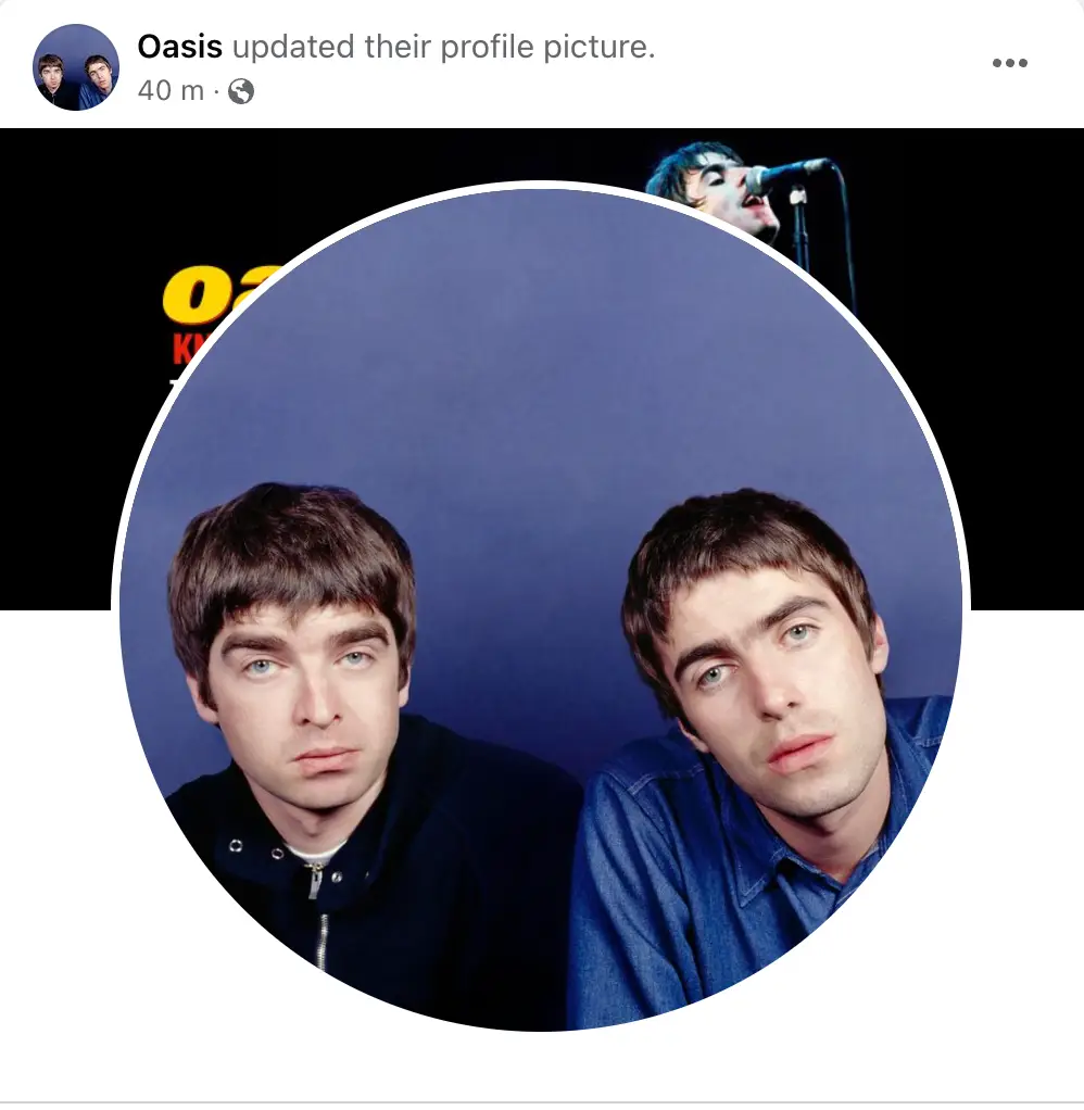 The Oasis Facebook's picture change set tongues wagging.