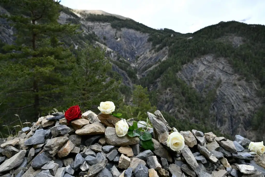 A tribute left at the crash site in the French Alps to commemorate the 10th anniversary (CHRISTOPHE SIMON/AFP via Getty Images)