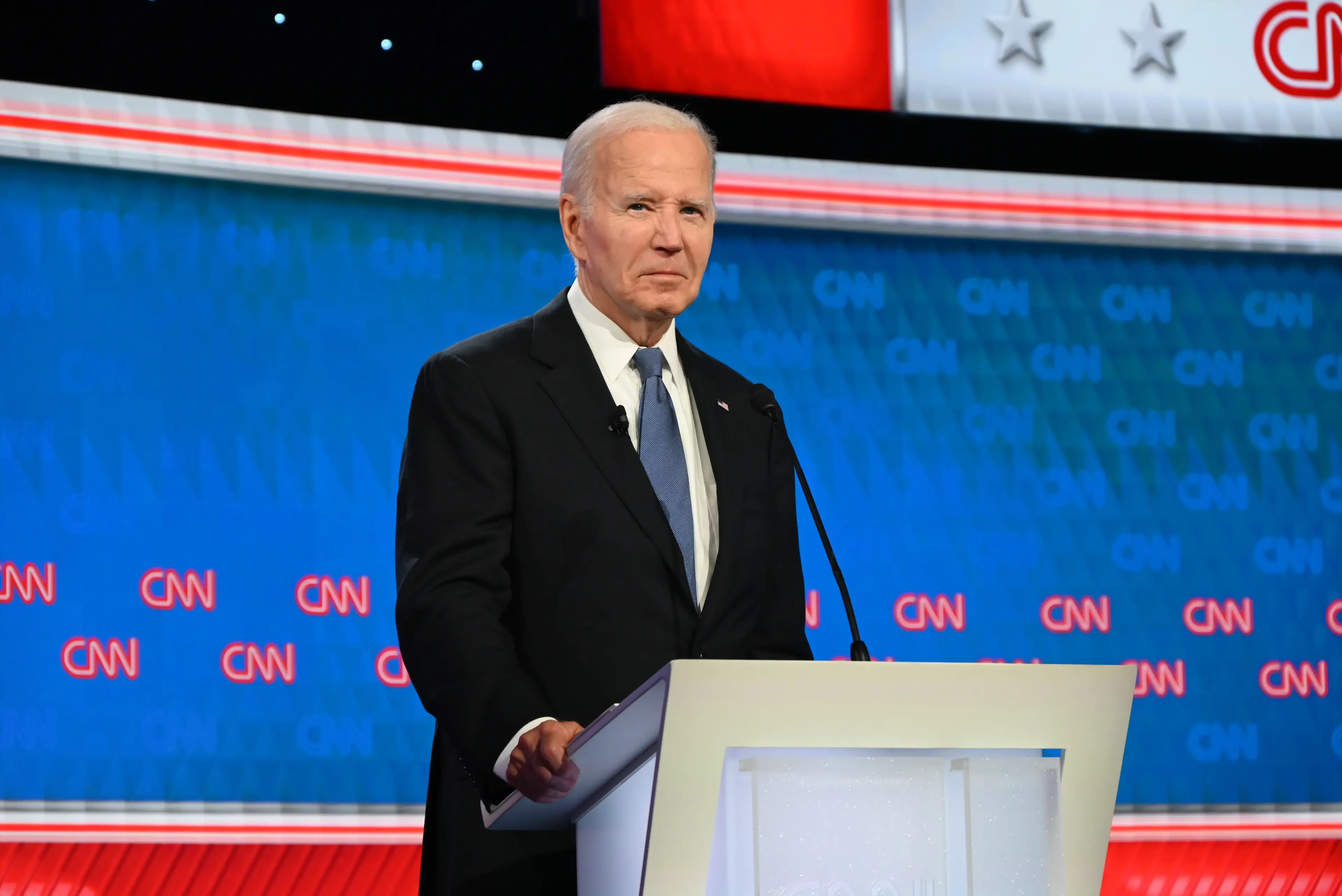 The conspiracy theory claimed that Biden was replaced by 'clones doubles and robotic engineered soulless mindless entities' (Kyle Mazza/Anadolu via Getty Images)