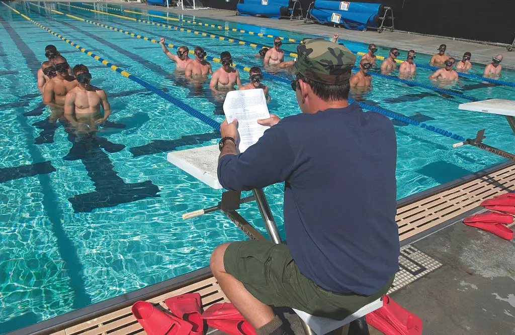 Part of the training is being taught how to stay in the water for a long time without becoming exhausted and drowning. (Richard Schoenberg/Corbis via Getty Images)